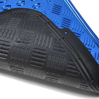 4-Piece All-Weather Universal Fit Front & Rear Floor Mats for Cars Trucks SUVs Vans, All-Weather Easy-to-Clean Diamond Metal Pattern Durable Heavy Duty Non-Slip Protection - Metallic Blue