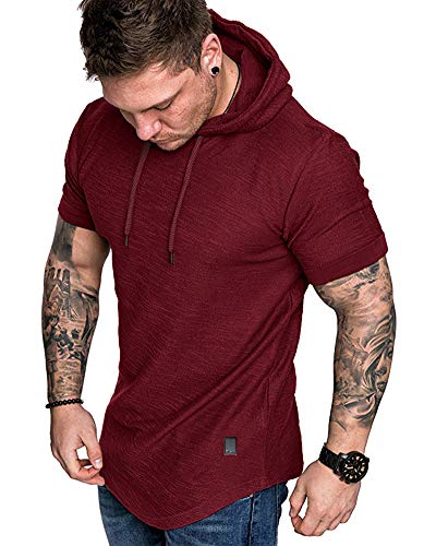 Mens Fashion Hoodies Sport Pullover Solid Color Shirt Workout Lightweight Tops Red XX