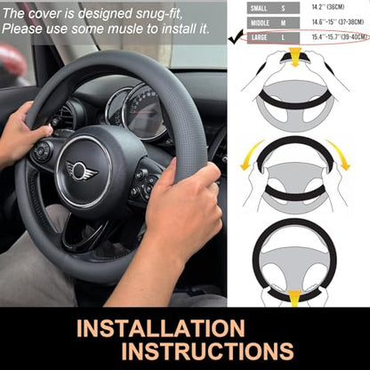 Large Size Nappa Leather Steering Wheel Cover 15.75In