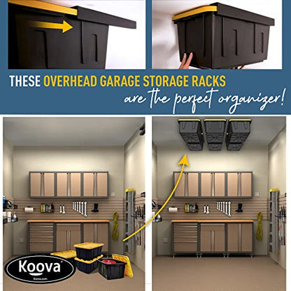 Heavy Duty Overhead Garage Storage Rack for 6 Bins. Adjustable Width (6 Count)