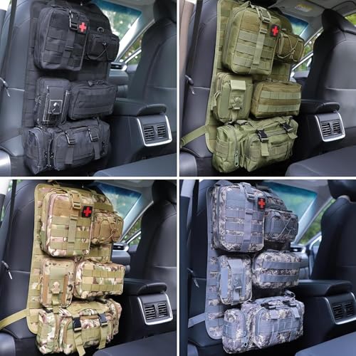 Universal Tactical Seat Back Organizer Vehicle Molle Panel Organizer Storage Bag with 5 Detachable Molle Pouch for All Vehicel Such as Jeep