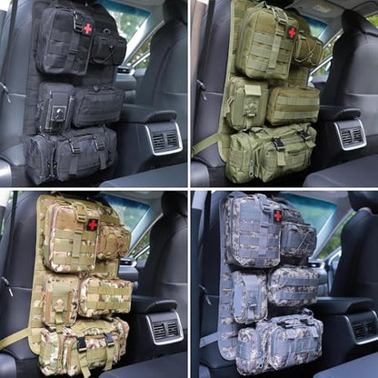 Universal Tactical Seat Back Organizer Vehicle Molle Panel Organizer Storage Bag with 5 Detachable Molle Pouch for All Vehicel Such as Jeep