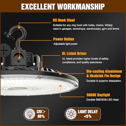 3 Pack 480V LED High Bay Light UL Listed UFO Light 300W 240W 200W Adjustable (3 Count)