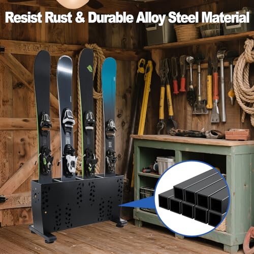 Freestanding Ski Storage Rack for 4 Pairs