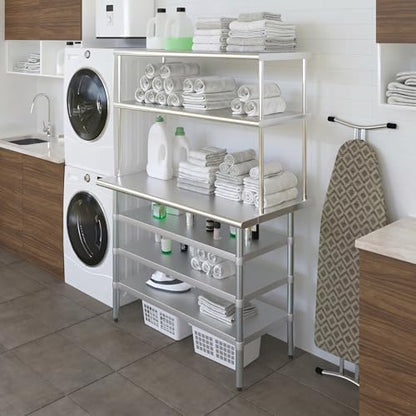 24" x 48 Stainless Steel Work Table with 3 Shelves and 18" Wide Double Tier Overshelf