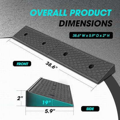 2pcs 2.1" Rise Rubber Curb Ramp Heavy Duty Loading Driveway Ramp Threshold Ramps 38.6" W x 5.9" D x 2.1" H for Loading Dock (2 Count)