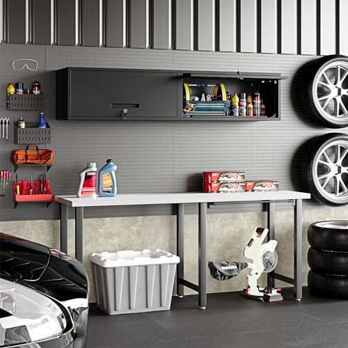 Small Wall Mounted Locking Cabinet Metal Garage Storage Cabinet Hanging Medicine Lockable Steel Utility Floating Tool 14" H Assembly Required Black