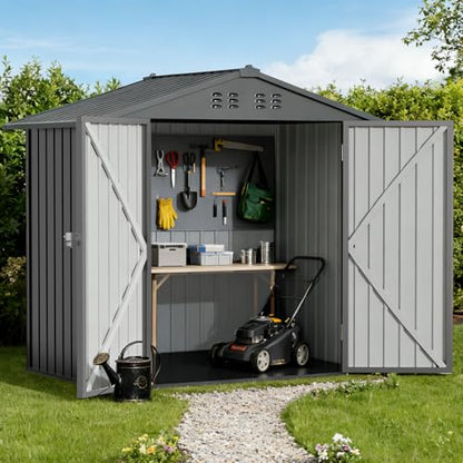 6'x4' Shed Outdoor Storage Metal with Lockable Doors & Vents