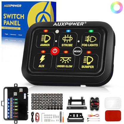 6 Gang Switch Panel Toggle Momentary Pulsed Led Switch Panel RGB Dimmable Switch Panel Auxiliary Circuit Control Relay System Automotive Switch Panel for Truck Boat Car