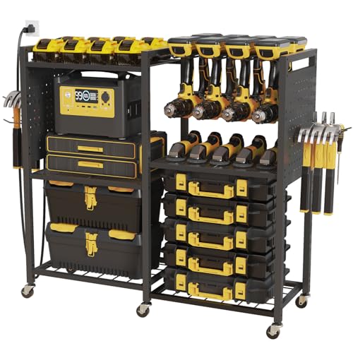 6 Tier Large Power Tool Organizer Cart with Charging Station