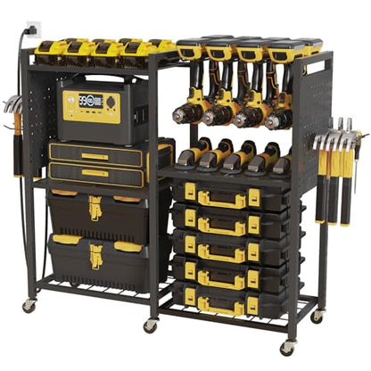 6 Tier Large Power Tool Organizer Cart with Charging Station
