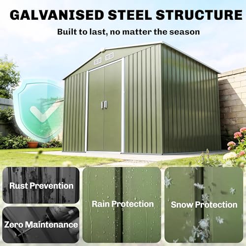9' x 6' Outdoor Storage Shed Garden Tool Metal Shed Green