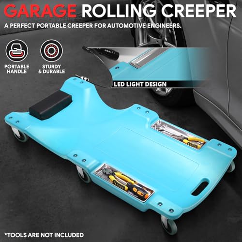 40 Inch Low Profile Plastic Rolling Garage Shop Floor Creeper with LED Light