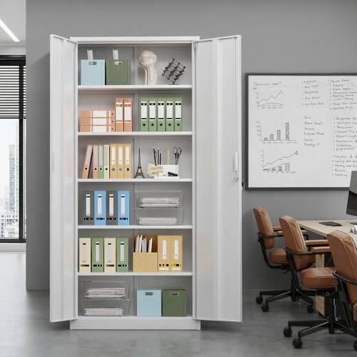 Metal Garage Storage Cabinet with 2 Doors and 5 Adjustable Shelves
