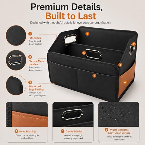 Leather Car Storage Organizer Back Front Seat Car Organizer Black
