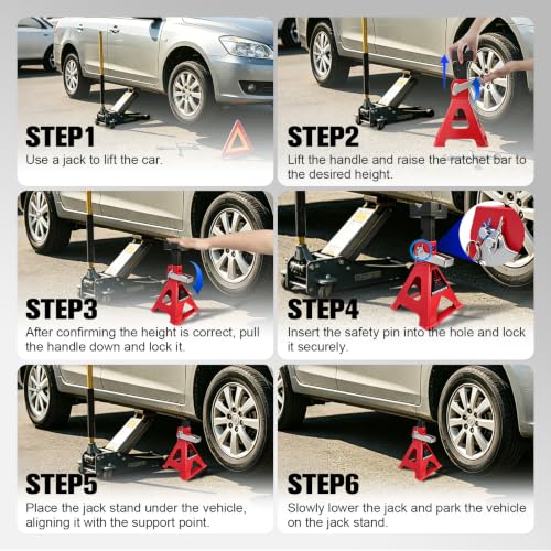 3 Ton Jack Stands with 2 Crossbars & Double Locking for Car (2 Count)