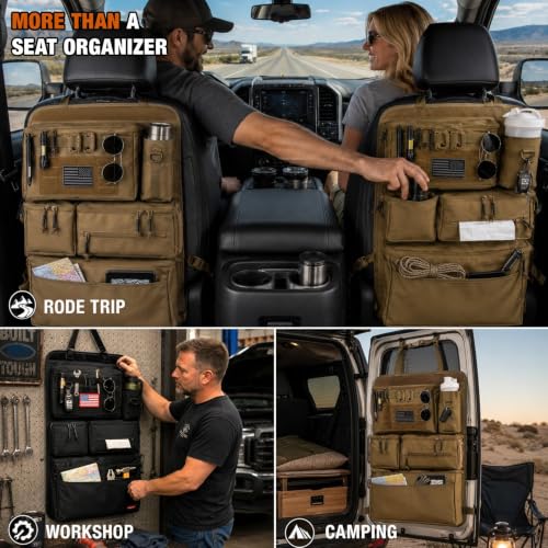 Tactical Seat Back Organizer Heavy Duty MOLLE Panel Organizer with Multiple Pockets & Hook Loop Panel for EDC Gear