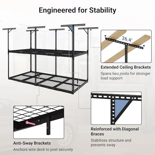 4x8 2 Tier Overhead Ceiling Garage Storage Rack