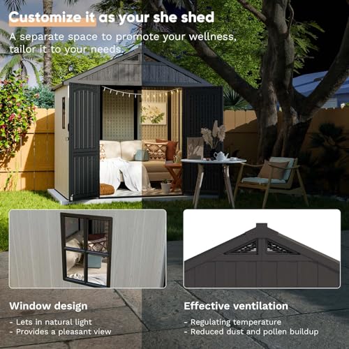 8x6 FT Plastic Outdoor Storage Shed with Floor