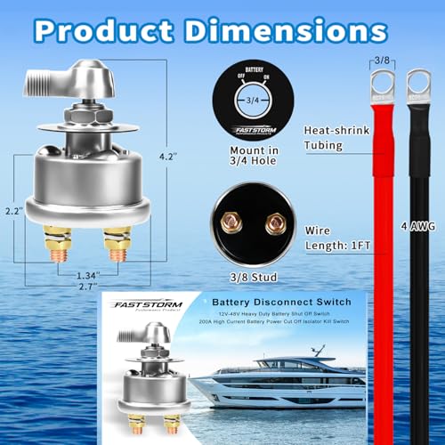 200A Battery Disconnect Switch 12V 48V Battery Shut Off Switch Master Power Isolator Marine On Off Kill Switch for Car