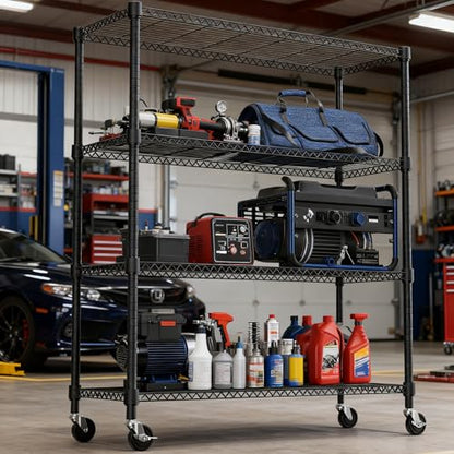 1400LBS 47.2" W 4 Tiers Storage Shelves Metal Shelving Unit with Wheels Heavy Duty Garage Shelving Adjustable Wire Shelves for Pantry