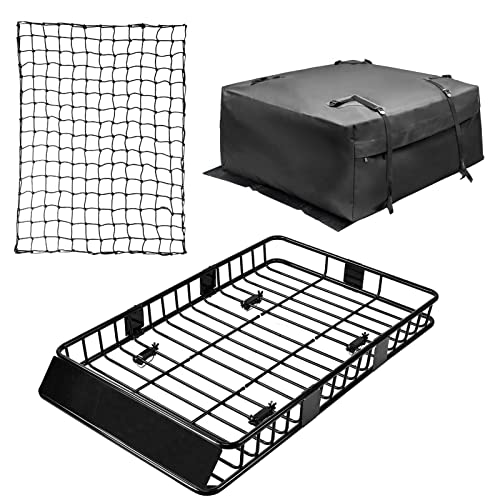 64"x39"x4" Roof Rack Cargo Basket with Cargo Bag & Net