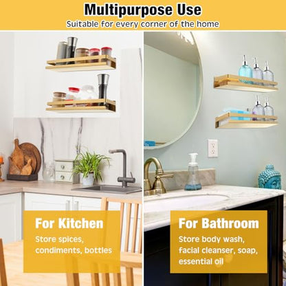 2 Pieces Stainless Steel Shelf Bathroom Shower Floating Shelves Wall Mounted Shower Caddy Basket Shelf Storage Organizer Shelves for Bathroom (2 Count)
