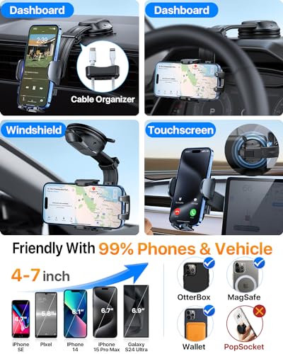 Upgraded Strongest Suction No Block View Bendable Arm Car Phone Holder