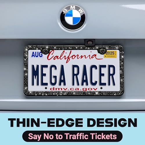 Elegant Black Bling License Plate Frames for Women
