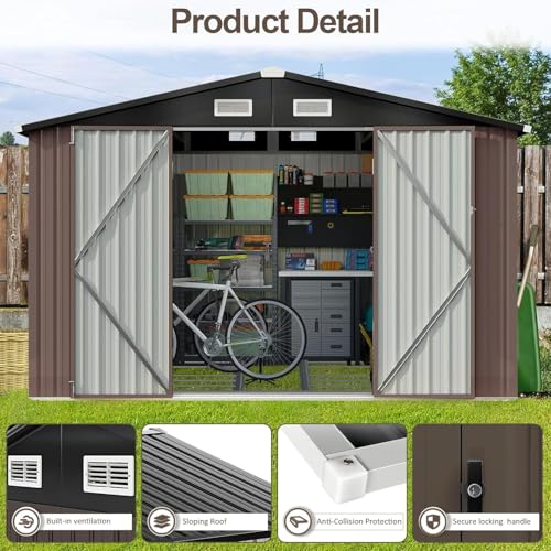 9.8x7.6 FT Shed Outdoor Storage Shed with Base