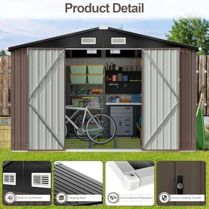 9.8x7.6 FT Shed Outdoor Storage Shed with Base