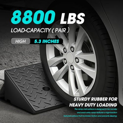 2pcs 5.3" Rise Rubber Curb Ramp Heavy Duty Loading Driveway Ramp Threshold Ramp 19.5" W x 13.6" D x 5.3" H for Loading Dock
