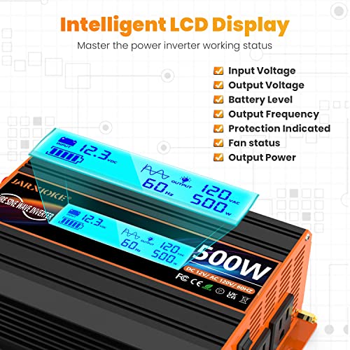 500 Watt Pure Sine Wave Power Inverter 12V DC to 110V 120V Converter for Home