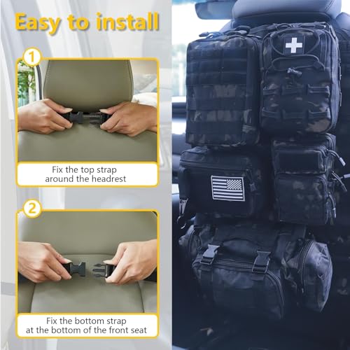 Universal Tactical Car Seat Back Organizer Bag Tactical Molle Vehicle Organizers Panel Vehicle Protector Organizers with 5 Detachable Pouches for Car Truck Ford Jeep