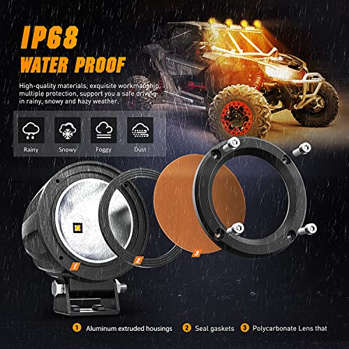 2 PCS 3 Inch Spot Round Amber Motorcycle LED Pods