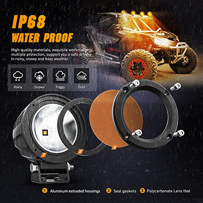 2 PCS 3 Inch Spot Round Amber Motorcycle LED Pods