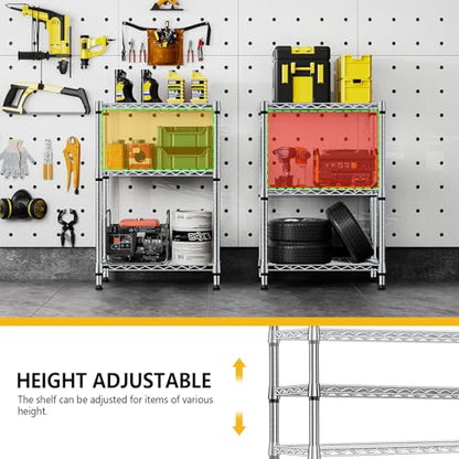 750 lbs 3 Tier Shelf Metal Storage Shelves Shelving Wire Rack Heavy Duty Closet Organizers for Garage Kitchen Bathroom Laundry Chrome 13.8" D x 23.6" W x 35.5" H (3 Count)