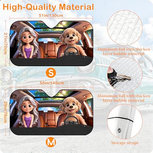 Custom Car Windshield Sun Shade with Custom Cartoon Dog and Driver Character Funny Gift for Drivers Pet Lovers Life is Better with My Dog Sun Visor for Cars