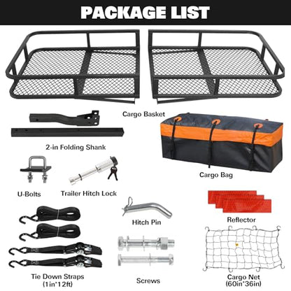 Folding Hitch Mount Cargo Carrier Basket 60" x 20" x 6" with Waterproof Bag