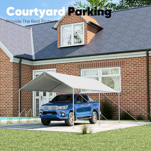 10x20 ft Heavy Duty Car Canopy Galvanized Frame Carport Outdoor Party Tent Boat Shelter with 3 Reinforced Steel Cables (200 Sq Ft)