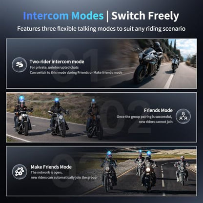 FX7 10 Rider Mesh Motorcycle Bluetooth Intercom with Music Share