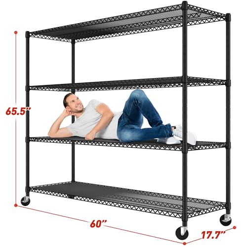 60''W Storage Shelves 2399LBS Metal Shelving Unit with Wheels & Feet (2 Count)