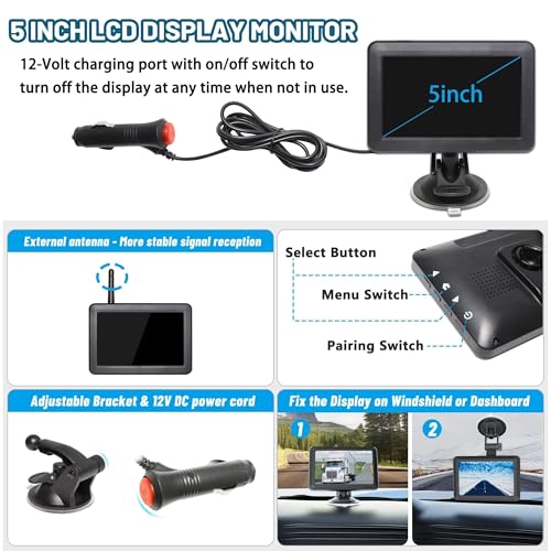 Wireless WiFi Magnetic Hitch Backup Camera 1080P HD Rechargeable Battery Powered No Wiring Rear View Reverse Monitoring Camera for Car Truck Pickup RV Camper 5th Wheel Horse Trailer Boat Trailer