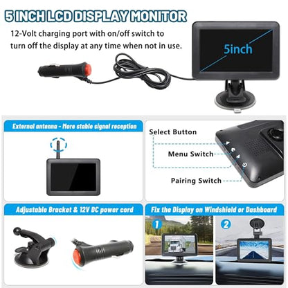 Wireless WiFi Magnetic Hitch Backup Camera 1080P HD Rechargeable Battery Powered No Wiring Rear View Reverse Monitoring Camera for Car Truck Pickup RV Camper 5th Wheel Horse Trailer Boat Trailer