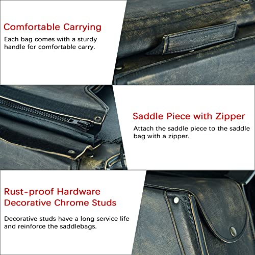Naked Cowhide Leather Motorcycle Saddle Bags Throw Over Saddlebags (2 Count (13L each))
