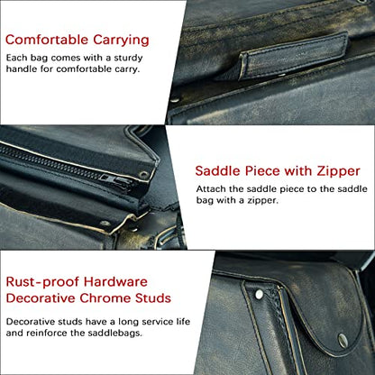 Naked Cowhide Leather Motorcycle Saddle Bags Throw Over Saddlebags (2 Count (13L each))