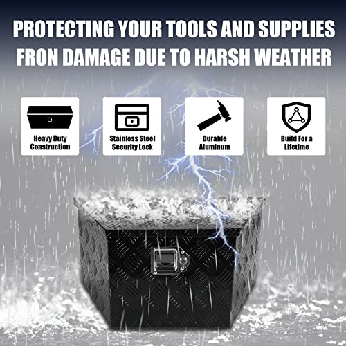 26 Inch Heavy Duty Aluminum Stripes Plated Tool Box Pick Up Truck Bed RV Trailer Tongue Toolbox Waterproof Storage Organizer with Lock and Keys