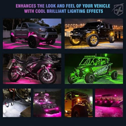 18 LED Rock Lights 8 Pods Wide Angle Bluetooth Wheel Well Lights (8 Count)