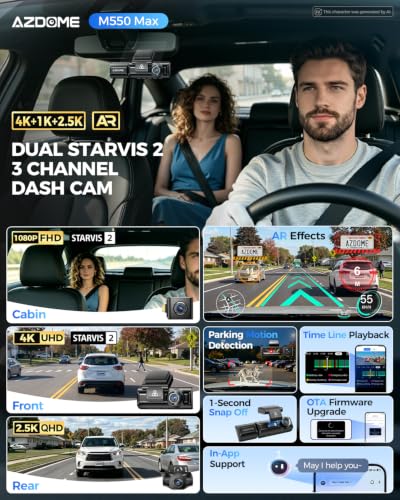 M550 Max 4K 3 Channel Dash Cam Front and Rear Inside