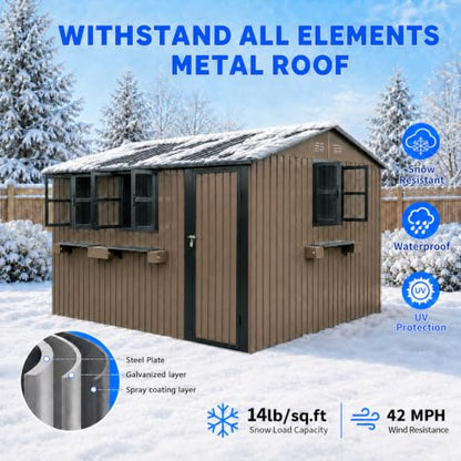 12x10 FT Outdoor Storage Shed with 3 Clear Windows
